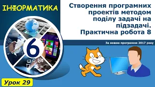 6 клас  Практична робота №8 Тема: Створення програмних проектів методом поділу задачі на підзадачі.