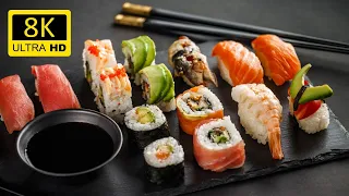 Japanese Food in 8K   The Sushi and Fresh, Delicious, Beautiful Food