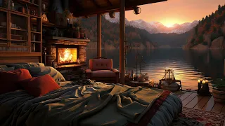 Sunset Lake Campfire - Peaceful Relaxing Evening with Soothing Crackling Fire Sounds | Resting Area