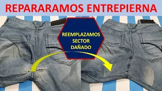 Repair jean pants crotch (denim) by changing the damaged part.