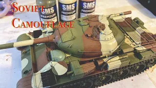 Miniart T-54-1 painting stage: completing a solid Camouflage pattern. Tri tonal early Soviet.