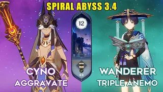 C0 Cyno Aggravate & C0 Wanderer Triple Anemo | 3.4 Spiral Abyss Floor 12 9 Star | Genshin Impact