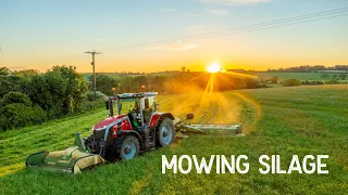 Mowing Silage -  Massey Ferguson and Claas