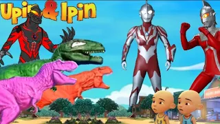 upin Ipin takut di serang 3 tirex, Ultraman belial, Ultraman seven dan Ultraman ribut vs tirex