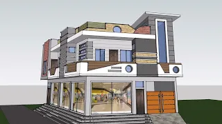 Modern Elevation, Commercial building, corner plot view.