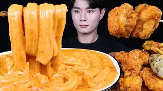 떡군이네 로제 떡볶이 순살 치킨 먹방ASMR MUKBANG ROSE SPICY TTEOKBOKKI & FRIED CHICKEN ロゼ トッポッキ チキン eating sounds