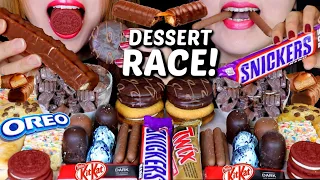 ASMR LEFTOVER DESSERT RACE (CANDY ICE CREAM BARS, CHOCOLATE MARSHMALLOW, CAKE, MILKA, OREO, TWIX 먹방