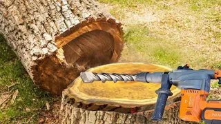 Cutting a tree Wood with an idea drill