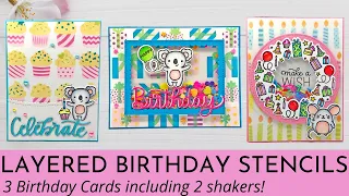 Layered Birthday Stencils | 3 Cards including 2 Shakers! | Pretty Pink Posh