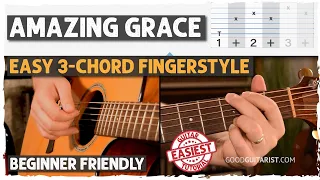 Amazing Grace Fingerstyle Guitar Lesson for Beginners | 3 Chord Song on Guitar