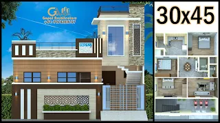 30'-0"x40'-0" 3 Bedroom 3D House Design With Layout Plan | 30x45 3D House Plan | Gopal Architecture