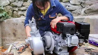 💡2 Days Supergirl Repairs Gasoline Water Pump To Drain the Fish Pond | Linguoer-Restoration Pump