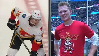 Brady Tkachuk cheers on his brother, Flames in Game 4