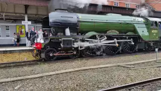 Flying Scotsman Steaming out of York Station. Featuring Wheel Slip!