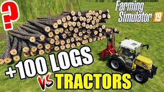 TUG OF WAR !! +100 LOGS vs TRACTORS : Farming Simulator 19