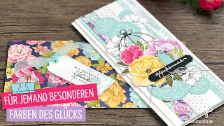 Farben des Glücks für jemand Besonderen | Doppelt gefaltet & aufwendig dekoriert im Scrapbook-Style