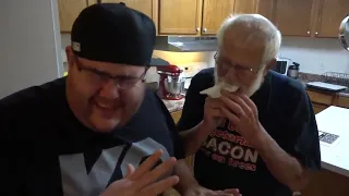 Angry Grandpa VS Cheeseburger in a Can! VOMIT ALERT Reupload