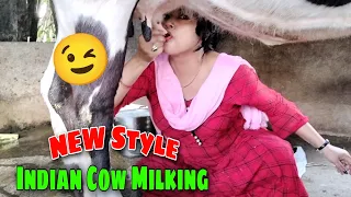 New Style Indian Cow Milking 😉 || Drinking Cow Milk || Cow Milking By Hand | Jaya Ghosh