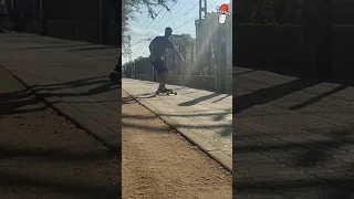 pumping the loaded caguama 85mm 77a on broken floor with the Landyachtz Drop Carve longboard