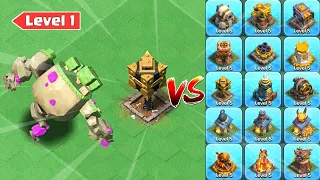 *Level 1* Mountain Golem vs All Clan Capital Defense | Clash of Clans