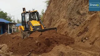 Hilly School Road Construction-JCB Backhoe Loader-GRADING and Cutting the Road