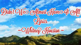 Didn't We Almost Have It All | Whitney Houston | Lyrics | Armstv16 #didntwealmosthaveitall #armstv16