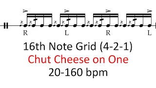 Chut cheese on one | 20-160 bpm play-along 16th note grid drum practice sheet music