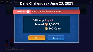 Microsoft Solitaire Collection | FreeCell - Expert | June 25, 2021 | Daily Challenges