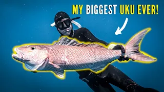 DEEP SPEARFISHING Hawaii My BIGGEST UKU!!! (Catch Clean Cook)