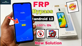 Redmi A1 2022 FRP Bypass Android 12 | New Solution | Redmi A1 Google Account Bypass Without Pc |