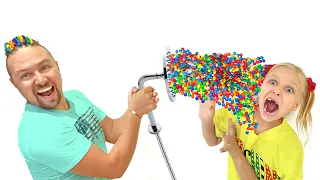 Alice with Nastya and Evelyn found a magic toy shower that teaches you to be kind and honest.