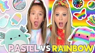 PASTEL 🌸🍬💎 VS RAINBOW 🌈🦄🎉 FIDGET, SLIME, & SQUISHMALLOW SHOPPING CHALLENGE!