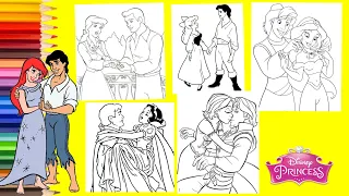 Coloring Disney Prince & Princesses Ariel Eric Jasmine Aladdin Snow white Cinderella Prince Charming