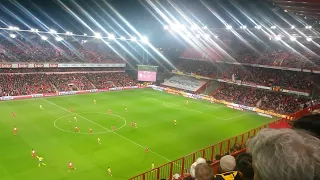 Standard de Liège ultras chanting with the other side of the stadium  against Waasland 29.10.2017