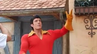 GASTON says 'Get off my fountain!'  Disney World Magic Kingdom