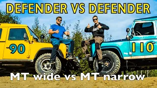 SAND OFF ROAD TEST - Land Rover Defender 90 vs Defender 110, Wide MT vs Narrow MT Tyres