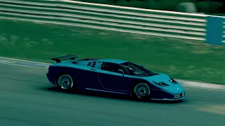 Nighttime Blitz: Bugatti EB110 Roars Under the Lights at Grand Oak Raceway!