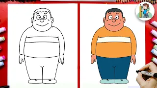 How to Draw Gian from Doraemon in Easy Step by Step Tutorial!