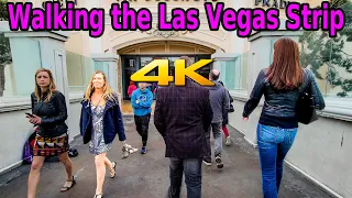 LAS VEGAS STRIP WALKING TOUR ON A CHILLY AFTERNOON in 4K