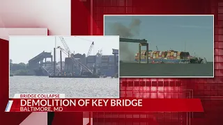 Crews conduct controlled demolition of Baltimore bridge wreckage