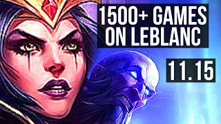 LEBLANC vs RYZE (MID) | 7/0/9, 1500+ games, Godlike, 900K mastery | KR Master | v11.15