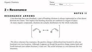 Organic Chemistry Notes 3.2- Resonance Arrows
