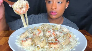 ASMR MUKBANG CREAMY SHRIMP SCALLOP FETTUCINE ALFREDO PASTA NO TALKING 먹방 EAT SHOW #asmrmukbangviral