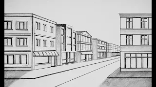 How to draw city street buildings in one point perspective