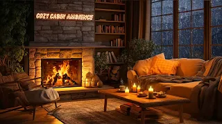 Cozy Cabin Ambience with Smooth Jazz Music | Rain & Fireplace Sounds for Relaxing, Sleeping  🔥
