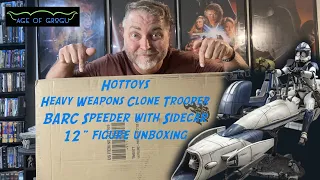 12 inch Hottoys Heavy Weapons Clone Trooper BARC Speeder with Sidecar Unboxing. #starwarsunboxing