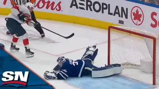 Maple Leafs' Ilya Samsonov Lifts Pad Last Second To Make Huge Save On Carter Verhaeghe