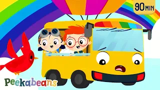 Wheels On The Bus! 🚌🎶| [ 90min LOOP ] Fun Learning Kids Songs @PeekabeansKidsSongs