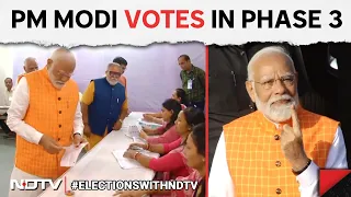 PM Modi Votes In Ahmedabad, Huge Crowd Gathers Outside Voting Booth