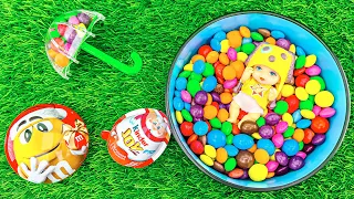 Satisfying Video ASMR | Rainbow Candy Mixing in Pool with M&M & Magic Slime Balls Cutting ASMR